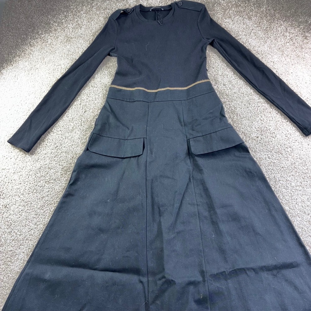 ZARA Ribbed Long Sleeve Top A-line Utility‎ Maxi Dress Black Contemporary Luxury